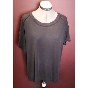 Free People Care FP Linen Blend BF Tee - Black Oversized Box Shirt